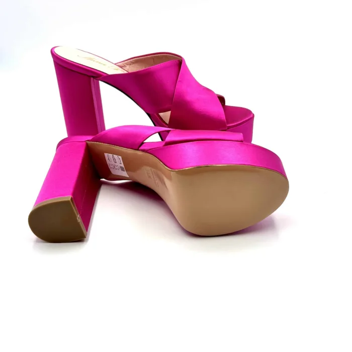 Sabot Mules Anna F in Raso Fucsia Tacco 12 Plateau 4cm cm art 3635, foto 5 di 5