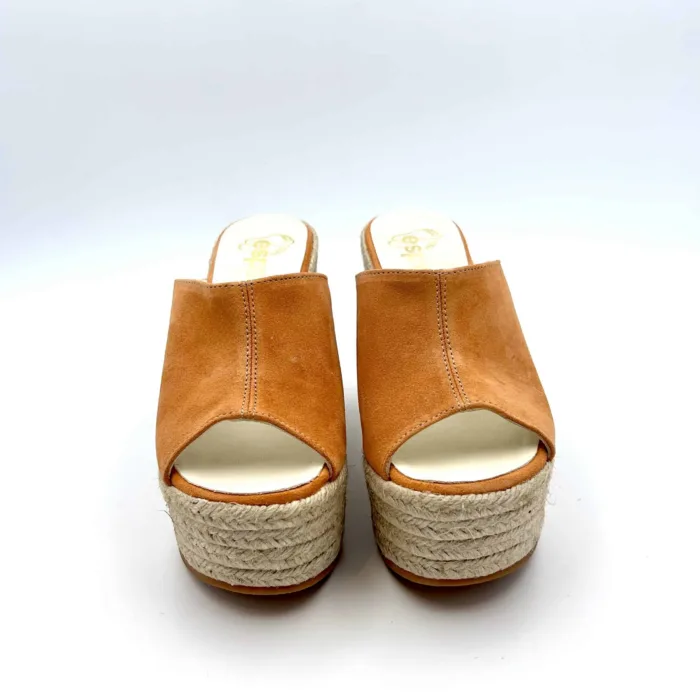 Zeppe Sabot Espadrilles in Camoscio Terracotta con zeppa 10 cm e plateau 4 cm mod. FLASH VELOUR art. 11558013, foto 2 di 5