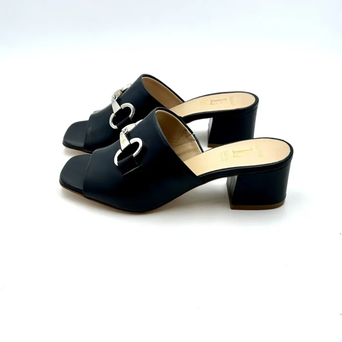 Sabot Mules Luca Grossi in pelle Blu, fibbia argenta e tacco alt. 5 cm  art. H753S, foto 3 di 5