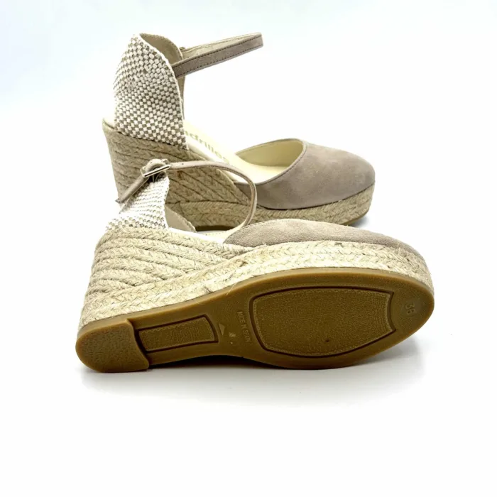 Zeppe Espadrilles in Camoscio Beige con cinturino alla caviglia, zeppa 9 cm e plateau 2 cm mod. AUDI ANTE KANGAROO art. 11558505, foto 4 di 5