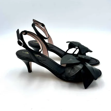Sandalo Anna F in nappa Nera, Fiore in punta e tacco 6 cm art. 3666