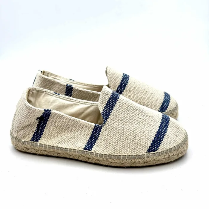 Espadrilles Uomo Coarse Woven Canvas flat Yucatan Manebi Avorio con strisce Blu, foto 1 di 5