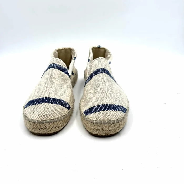 Espadrilles Uomo Coarse Woven Canvas flat Yucatan Manebi Avorio con strisce Blu, foto 2 di 5