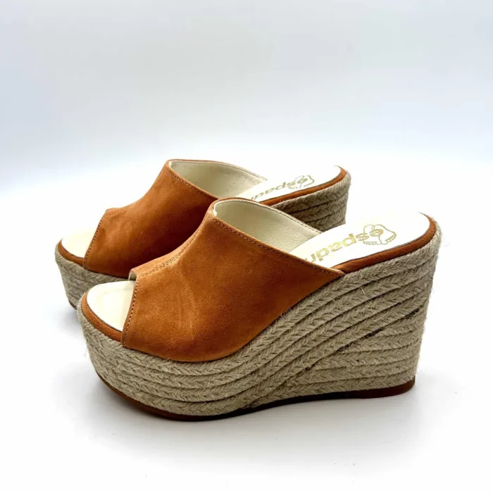 Zeppe Sabot Espadrilles in Camoscio Terracotta con zeppa 10 cm e plateau 4 cm mod. FLASH VELOUR art. 11558013, foto 3 di 5