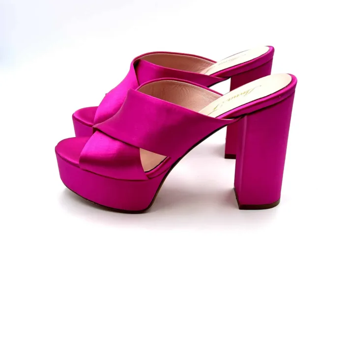 Sabot Mules Anna F in Raso Fucsia Tacco 12 Plateau 4cm cm art 3635, foto 3 di 5