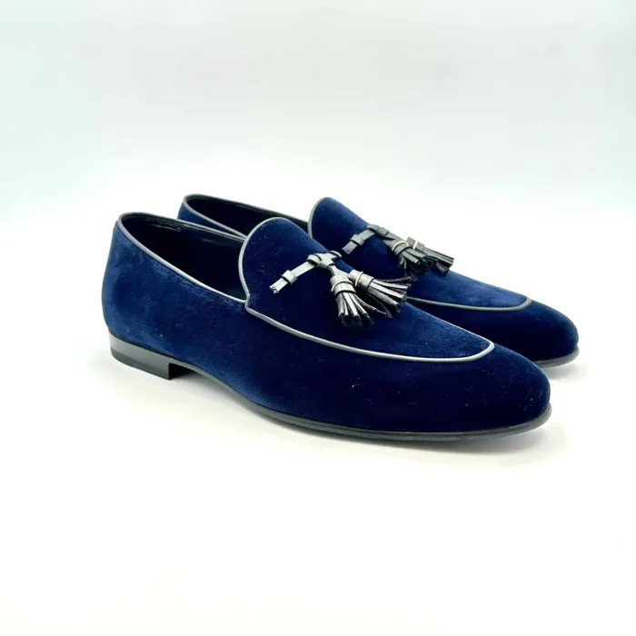 Mocassino con Nappine Barrett in velluto Blu art 211U032.1, foto 2 di 7