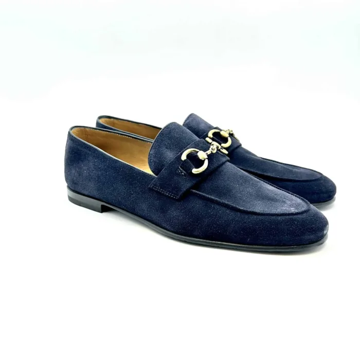 Mocassino con Fibia Oro Barrett in Camoscio Blu art 231U069.1, foto 4 di 6