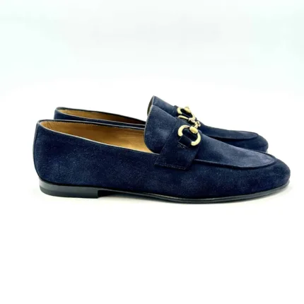 Mocassino con Fibia Oro Barrett in Camoscio Blu art 231U069.1