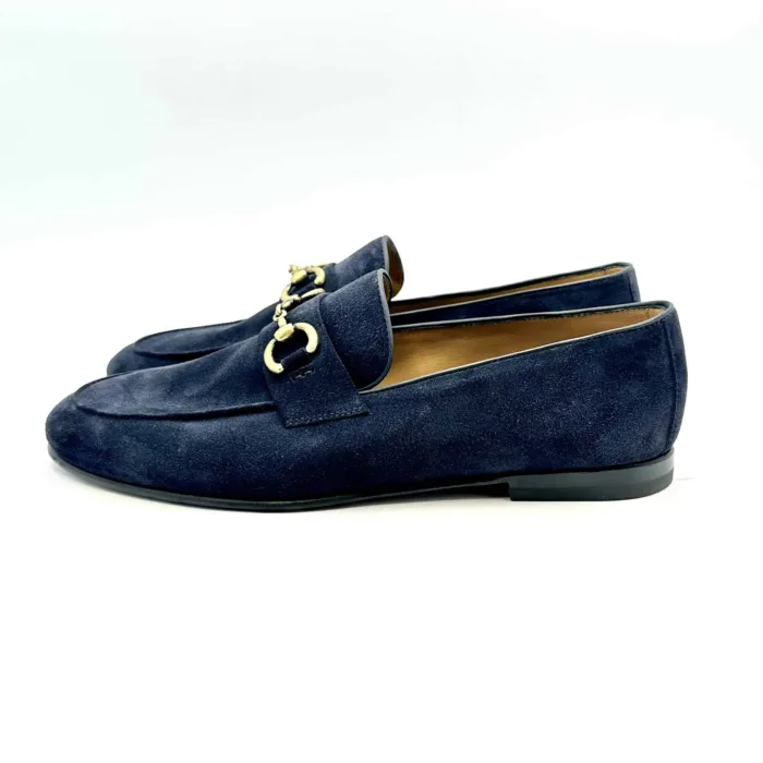 Mocassino con Fibia Oro Barrett in Camoscio Blu art 231U069.1, foto 2 di 6