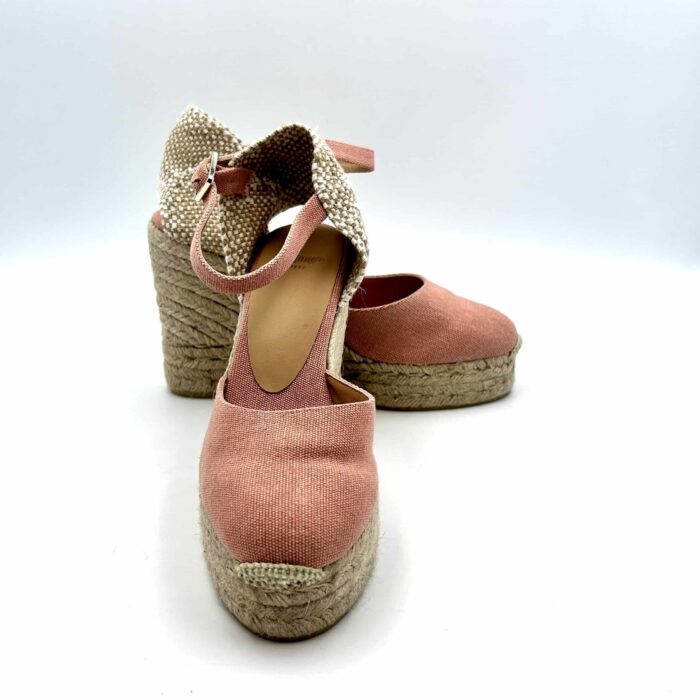 Zeppe Castaner in tela Rosa, con cinturino alla caviglia, zeppa 10 cm e plateau 3 cm mod. CAROL/8ED/002 art. 021654, foto 2 di 6