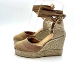 Zeppe Castaner in tela Nocciola, con lacci alla caviglia, zeppa 11 cm e plateau 3 cm mod. CARINA/8ED/002 art. 021641 - immagine 2