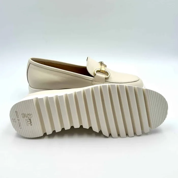 Mocassino Luca Grossi in pelle Panna, suola in gomma Flex bianca, fibbia oro art. F916M, foto 5 di 5