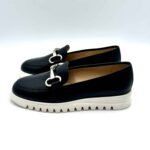 Mocassino Luca Grossi in pelle Blu, suola in gomma Flex bianca, fibbia argento art. F916M - immagine 3