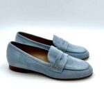 Mocassino Luca Grossi in camoscio azzurro cielo e fondo cuoio art. H124M