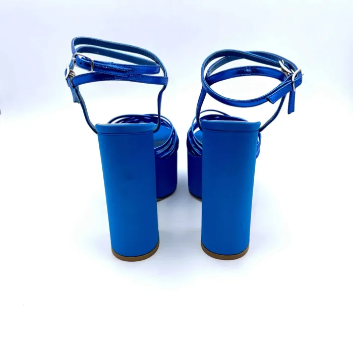 Sandali con Plateau Lella Baldi in nappa Laminata Blu Elettrico, Tacco 14 cm e plateau  6 cm art. LT542, foto 4 di 6