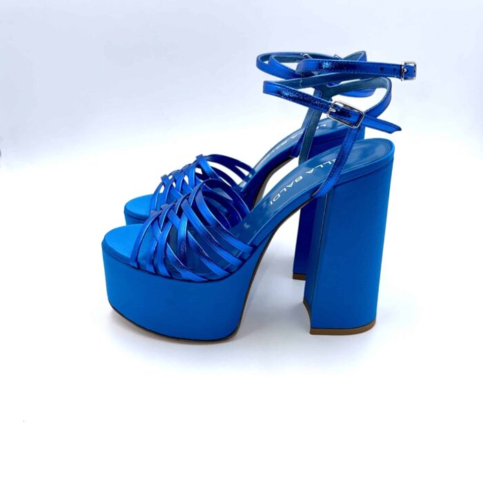 Sandali con Plateau Lella Baldi in nappa Laminata Blu Elettrico, Tacco 14 cm e plateau  6 cm art. LT542, foto 5 di 6