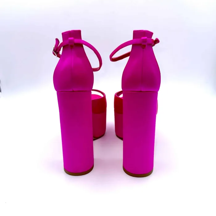 Sandali con Plateau Lella Baldi in Raso Fucsia, Tacco 14 cm e plateau  6 cm art. LT543T, foto 4 di 6