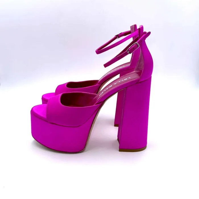 Sandali con Plateau Lella Baldi in Raso Fucsia, Tacco 14 cm e plateau  6 cm art. LT543T, foto 5 di 6