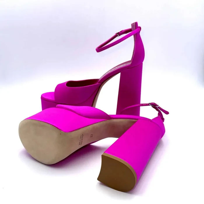 Sandali con Plateau Lella Baldi in Raso Fucsia, Tacco 14 cm e plateau  6 cm art. LT543T, foto 6 di 6