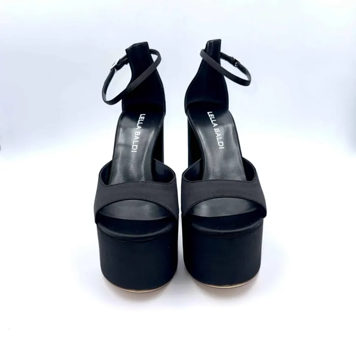 Sandali con Plateau Lella Baldi in Raso Nero, Tacco 14 cm e plateau  6 cm art. LT543T, foto 2 di 6