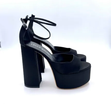Sandali con Plateau Lella Baldi in Raso Nero, Tacco 14 cm e plateau  6 cm art. LT543T