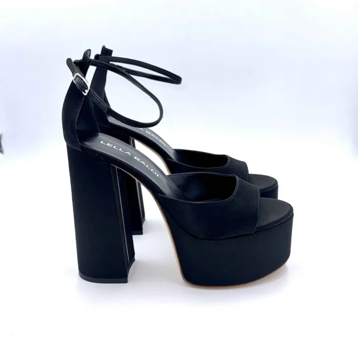 Sandali con Plateau Lella Baldi in Raso Nero, Tacco 14 cm e plateau  6 cm art. LT543T, foto 1 di 6