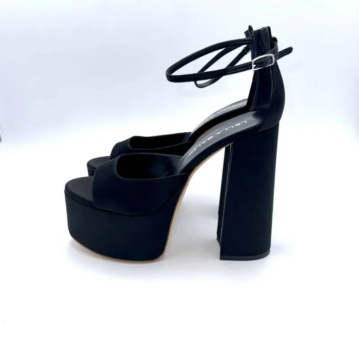 Sandali con Plateau Lella Baldi in Raso Nero, Tacco 14 cm e plateau  6 cm art. LT543T, foto 5 di 6
