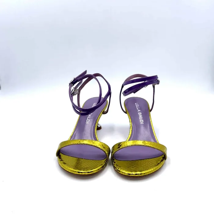 Sandali Lella Baldi in Vernice viola e Fascia Lamè Oro, Tacco 6 cm art. LT515M, foto 6 di 6