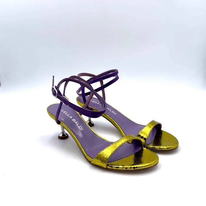 Sandali Lella Baldi in Vernice viola e Fascia Lamè Oro, Tacco 6 cm art. LT515M, foto 5 di 6