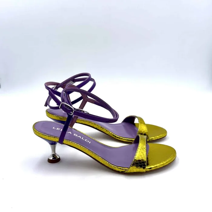 Sandali Lella Baldi in Vernice viola e Fascia Lamè Oro, Tacco 6 cm art. LT515M, foto 1 di 6