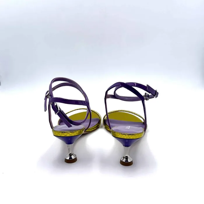 Sandali Lella Baldi in Vernice viola e Fascia Lamè Oro, Tacco 6 cm art. LT515M, foto 2 di 6