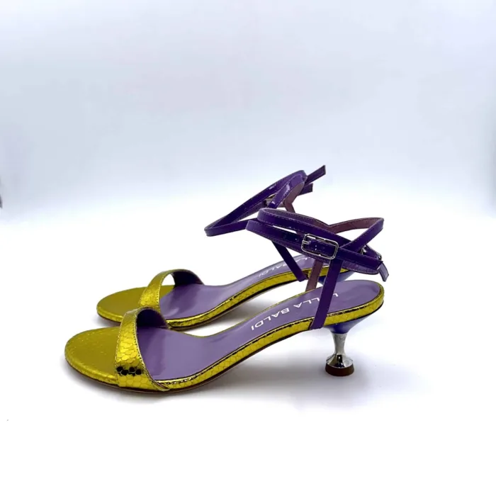Sandali Lella Baldi in Vernice viola e Fascia Lamè Oro, Tacco 6 cm art. LT515M, foto 3 di 6
