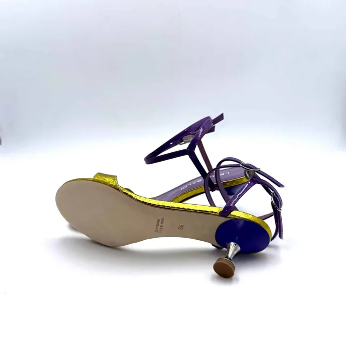 Sandali Lella Baldi in Vernice viola e Fascia Lamè Oro, Tacco 6 cm art. LT515M, foto 4 di 6