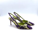 Slingback Lella Baldi in Vernice viola e nappa effetto pitone, Tacco 8 cm art. LT507 - immagine 2
