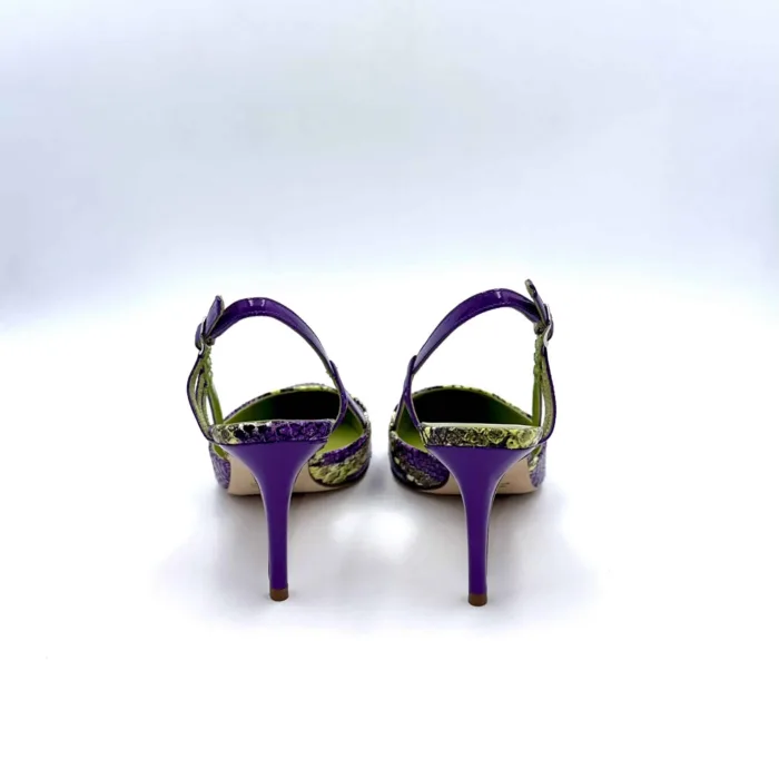 Slingback Lella Baldi in Vernice viola e nappa effetto pitone, Tacco 8 cm art. LT507, foto 4 di 6