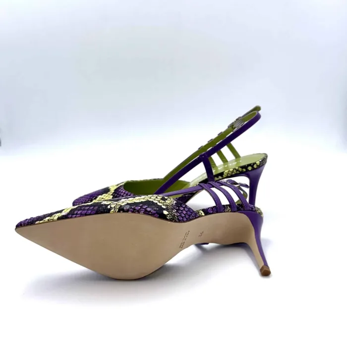 Slingback Lella Baldi in Vernice viola e nappa effetto pitone, Tacco 8 cm art. LT507, foto 6 di 6