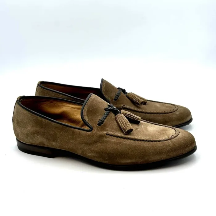 Mocassino con Nappine Barrett in camoscio Beige art 201U056.33, foto 1 di 5
