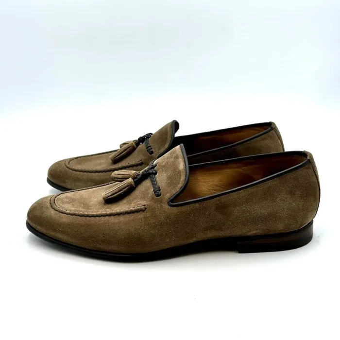 Mocassino con Nappine Barrett in camoscio Beige art 201U056.33, foto 3 di 5