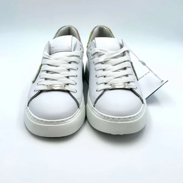 Sneakers Donna Philippe Model Temple in pelle Bianca con spoiler Camouflage Rosa/Verde art. BTLD VC10, foto 3 di 5