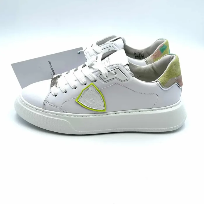 Sneakers Donna Philippe Model Temple in pelle Bianca con spoiler Camouflage Rosa/Verde art. BTLD VC10, foto 2 di 5