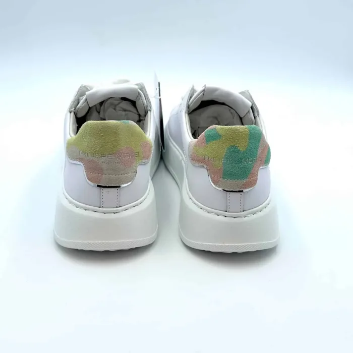 Sneakers Donna Philippe Model Temple in pelle Bianca con spoiler Camouflage Rosa/Verde art. BTLD VC10, foto 4 di 5