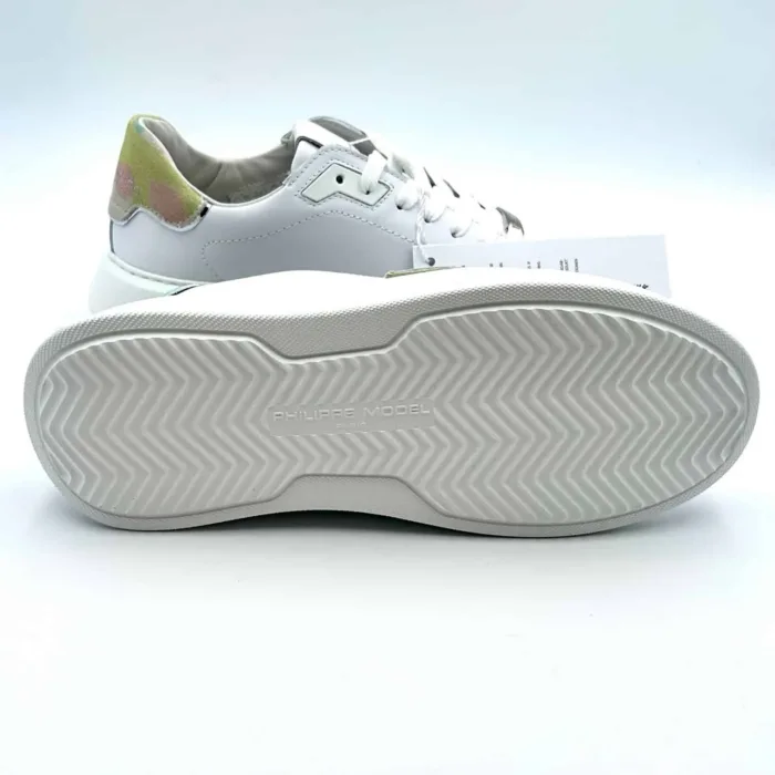 Sneakers Donna Philippe Model Temple in pelle Bianca con spoiler Camouflage Rosa/Verde art. BTLD VC10, foto 5 di 5