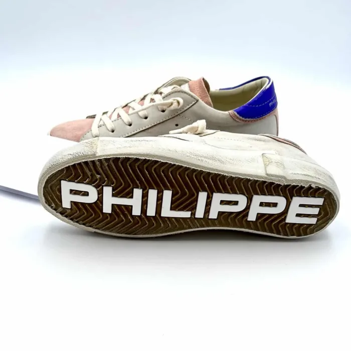 Sneakers Donna Philippe Model Paris Prsx in pelle bianca con linguetta in camoscio Rosa e Spoiler Viola art. PRLD WX17, foto 3 di 4