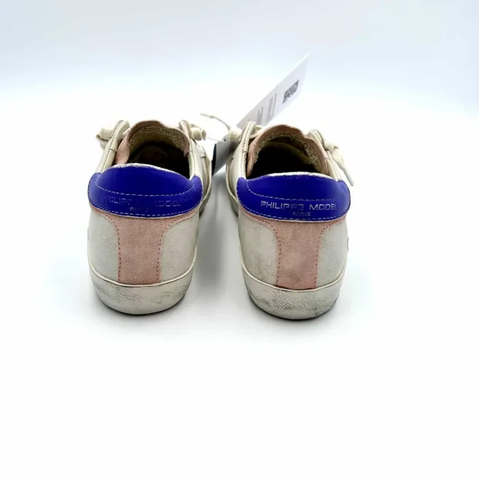 Sneakers Donna Philippe Model Paris Prsx in pelle bianca con linguetta in camoscio Rosa e Spoiler Viola art. PRLD WX17, foto 4 di 4