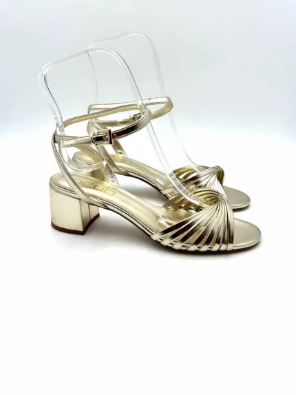 Sandalo Ncub in nappa laminata Platino, tacco 6 cm art. Stefy 65
