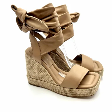 Sandali con zeppa Paloma Barcelò in nappa Nocciola, zeppa 11 cm e plateau 3 cm art. 2622572 UNE