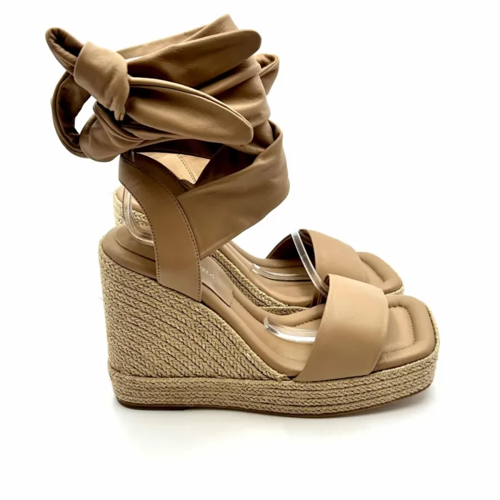 Sandali con zeppa Paloma Barcelò in nappa Nocciola, zeppa 11 cm e plateau 3 cm art. 2622572 UNE, foto 2 di 4