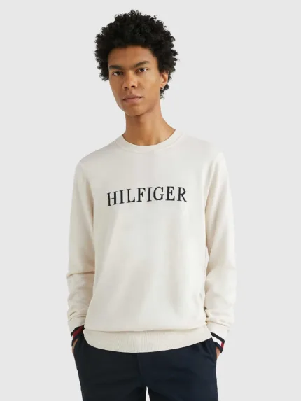 Pullover Uomo Tommy Hilfiger Avorio con Logo Ricamato cod MW0MW29045AF4
