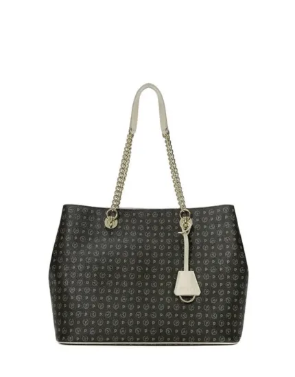 Borsa Pollini Shopping bag due manici Heritage Classic Nera con dettagli Avorio TE8407PP02Q11
