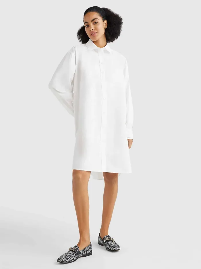 Vestitino Chemisier Oversize al Ginocchio Donna Tommy Hilfiger Bianco cod WW0WW37102YCF, foto 2 di 5